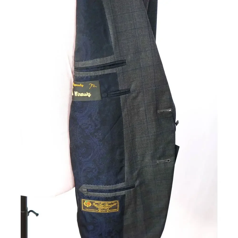 $1,695 LORO PIANA For HICKEY FREEMAN-Gray Plaid Wool Suit- 46R